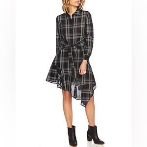 1.State Plaid Asymmetrical Dress with Tie Waist
